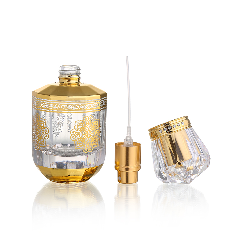 CJ- Fancy Custom Gold UV Printing 40ML Attar Empty Pump Spray Essential Oil Glass Perfume Bottles