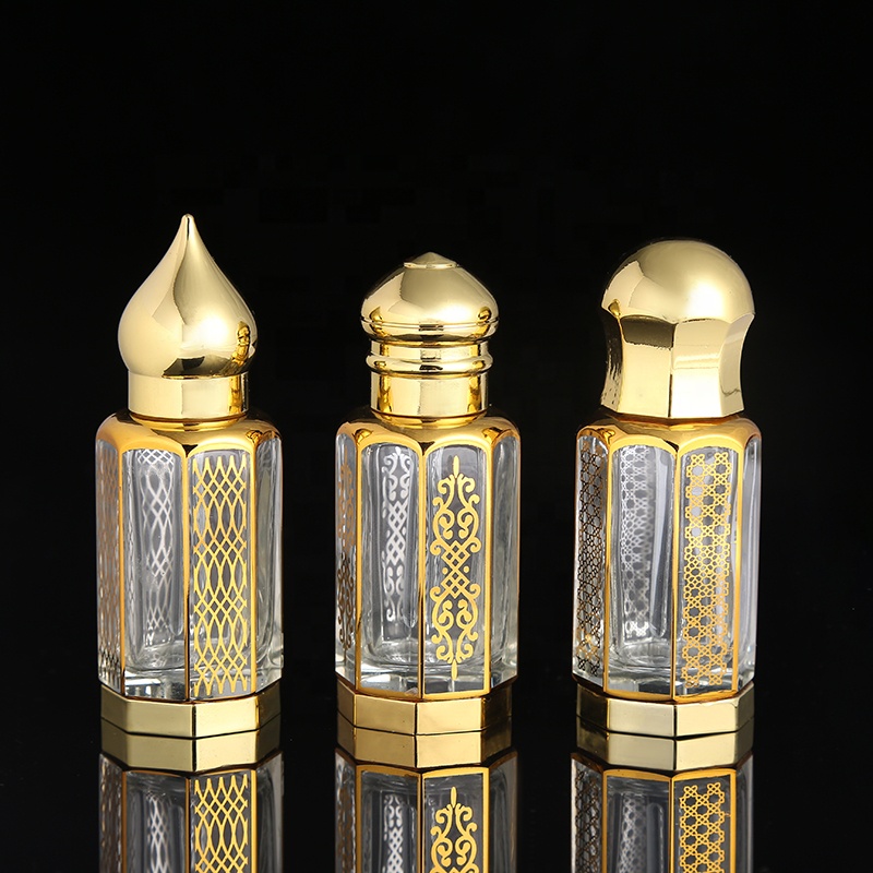 CJ-Fancy Custom UV Printing Logo 3ml 6ml 12ml Zinc Alloy Cap Attar Oud Oil Crystal Glass Perfume Bottle For Decorative