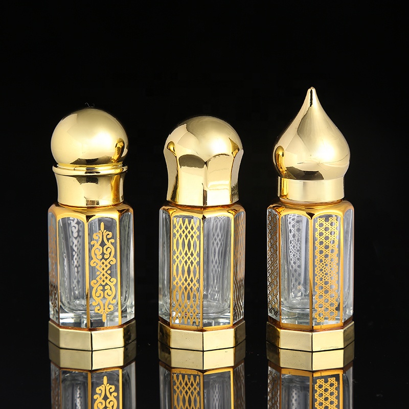 CJ-Fancy Custom UV Printing Logo 3ml 6ml 12ml Zinc Alloy Cap Attar Oud Oil Crystal Glass Perfume Bottle For Decorative