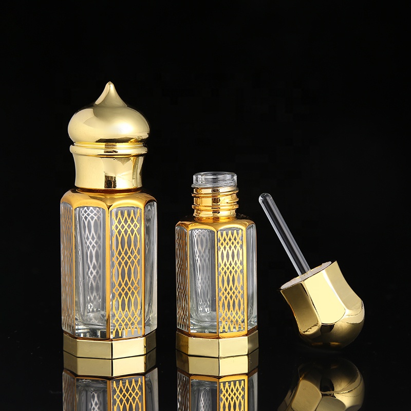CJ-Fancy Custom UV Printing Logo 3ml 6ml 12ml Zinc Alloy Cap Attar Oud Oil Crystal Glass Perfume Bottle For Decorative