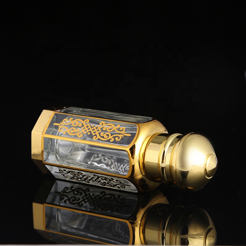 CJ-Fancy Custom UV Printing Logo 3ml 6ml 12ml Zinc Alloy Cap Attar Oud Oil Crystal Glass Perfume Bottle For Decorative