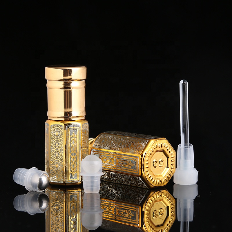CJ-Hot Sale New Fancy 3ml 6ml 12ml Mini Empty Attar Oud Oil Bottle Essential Oil Perfume Glass Bottles