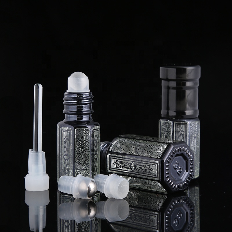CJ-Hot Sale New Fancy 3ml 6ml 12ml Mini Empty Attar Oud Oil Bottle Essential Oil Perfume Glass Bottles