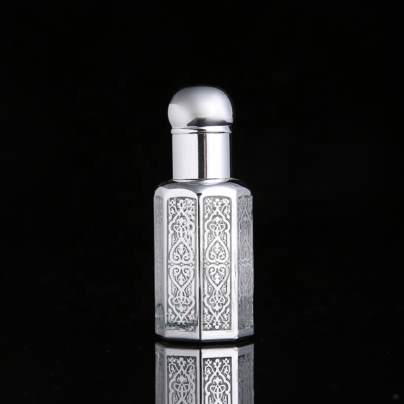 CJ-New Design 3ML 6ML 12ML Gold Octagon Roll on Glass Essential Oil Bottle Attar Oud Oil Glass Bottles