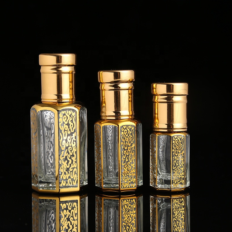 CJ-New Design 3ml 6ml 12ml Empty UV Printing Attar Glass Bottle Arabic Oud Oil Perfume Bottles With Aluminum Cap