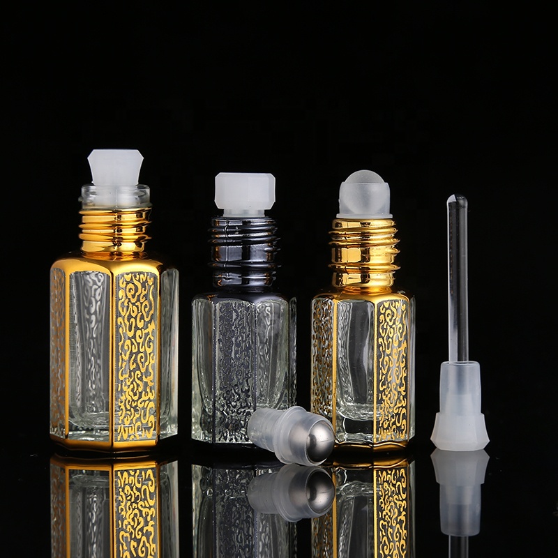 CJ-New Design 3ml 6ml 12ml Empty UV Printing Attar Glass Bottle Arabic Oud Oil Perfume Bottles With Aluminum Cap