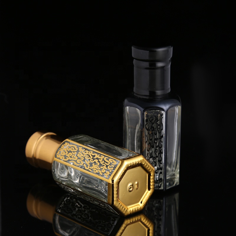 CJ-New Design 3ml 6ml 12ml Empty UV Printing Attar Glass Bottle Arabic Oud Oil Perfume Bottles With Aluminum Cap