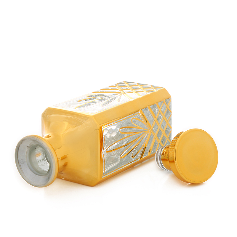 CJ- Square Gold Decorative Luxury Perfume Glass Bottle Decanter 150ML for Arabian Perfume Oud Oil