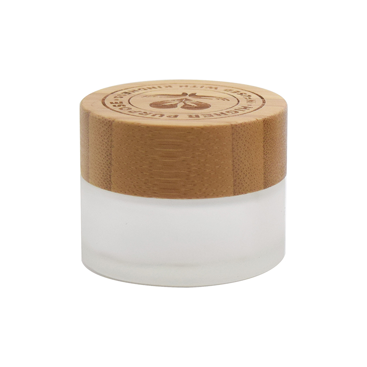 CRC 30g 50g frosted glass jar with bamboo child resistant lid cosmetic bamboo packaging