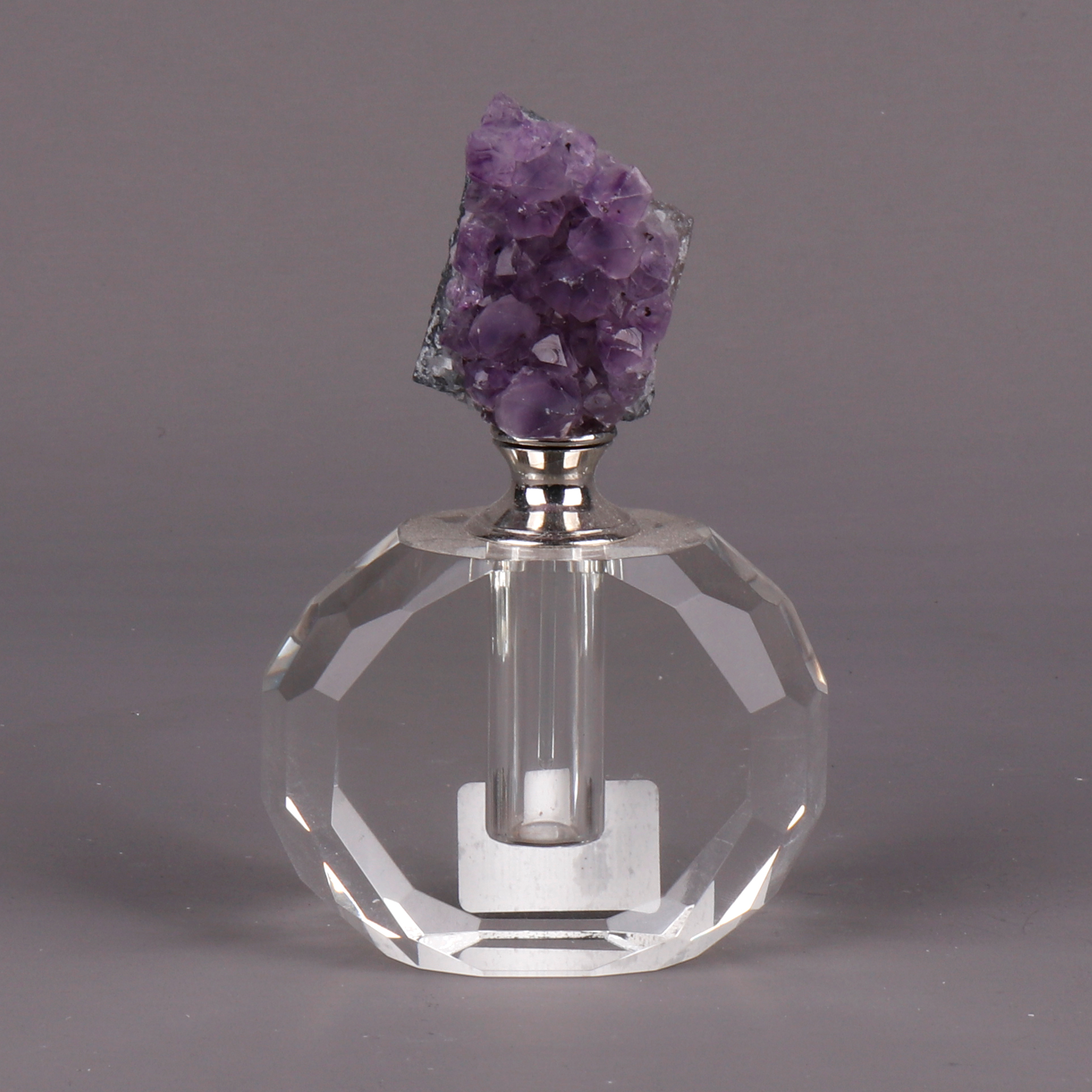 CXDGEM Modern Gemstone Stone Luxury Crystal Purple Rough Amethyst Cluster Glass Perfume Bottle