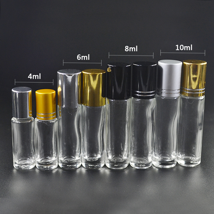 Canada hot sale 4ml 6ml 8ml 10ml clear roll on glass skincare bottle with steel ball