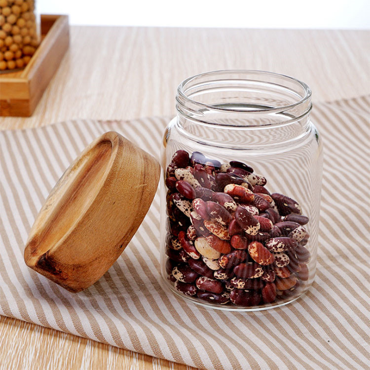 Candy Foods Rubber Sealed Wooden Lid Air Tight Storage Containers Glass Jar With Bamboo Lid