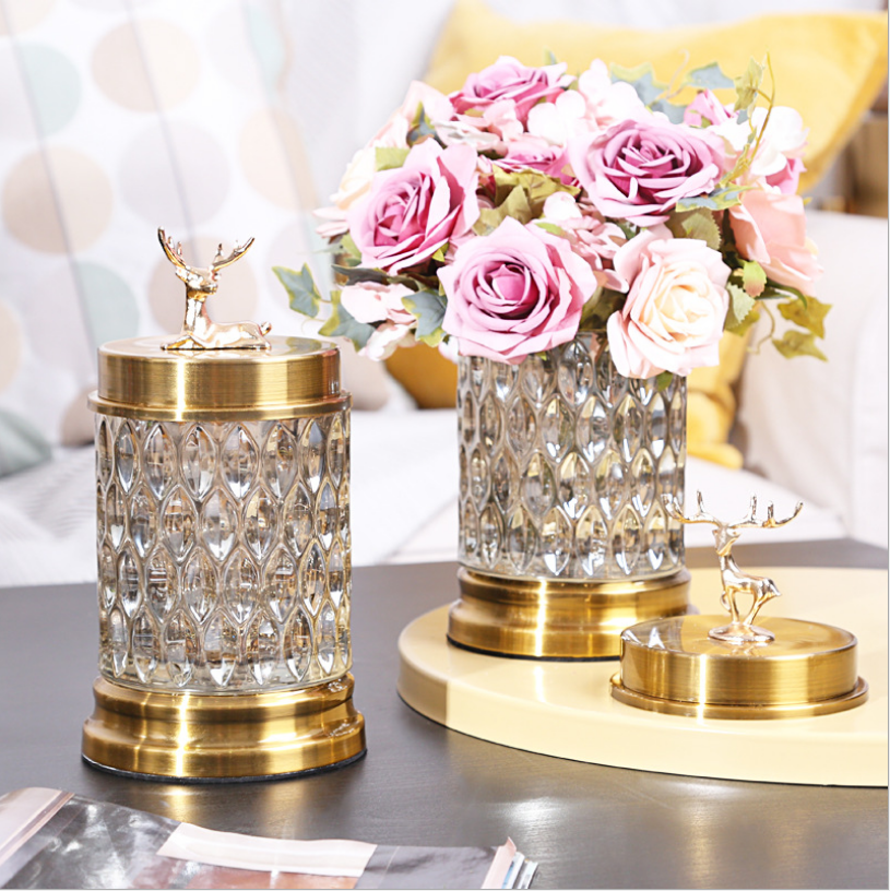 Candy Nuts Small Things Home Hotel Restaurant Wedding Gold Luxury Standing Stag Glass Jar For Dry Fruit Glass Candy Jar