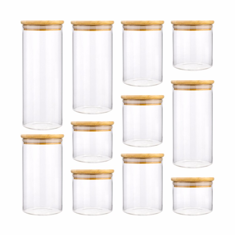Canister Kitchen Food Storage Container Set  Glass Jar Air tight  with Bamboo Lids