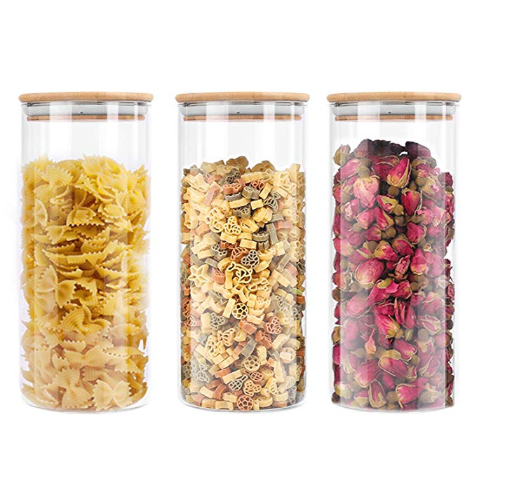 Canister Kitchen Food Storage Container Set Glass Jar Air tight with Bamboo Lids