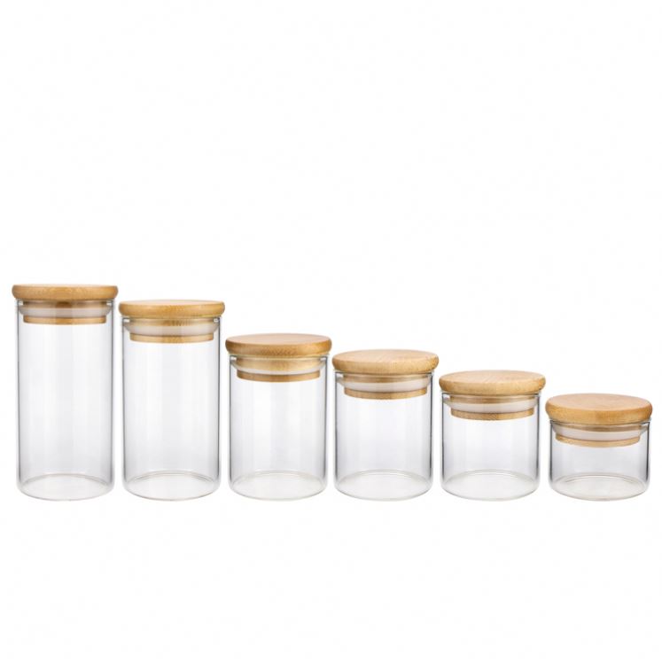 Canister Kitchen Food Storage Container Set Glass Jar Air tight with Bamboo Lids