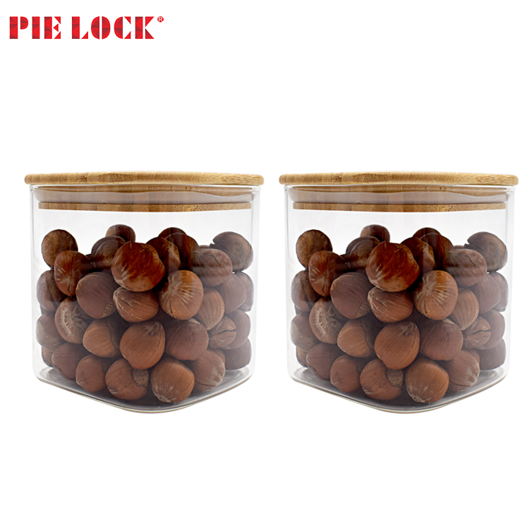 Canister Set of 2 Glass Kitchen Canisters  Airtight Bamboo Lid Glass Storage Jars for Kitchen Flour, Sugar, Coffee, Cookie Jar,