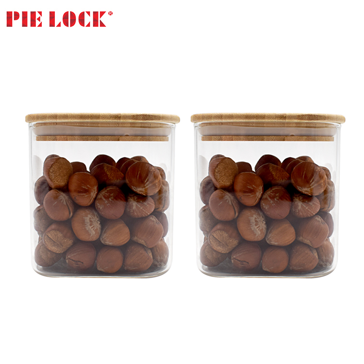 Canister Set of 2 Glass Kitchen Canisters Airtight Bamboo Lid Glass Storage Jars for Kitchen Flour, Sugar, Coffee, Cookie Jar,