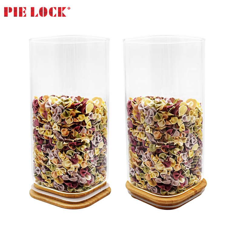 Canister Set of 2, Glass Kitchen Canisters with Airtight Bamboo Lid, Glass Storage Jars for Kitchen, Bathroom