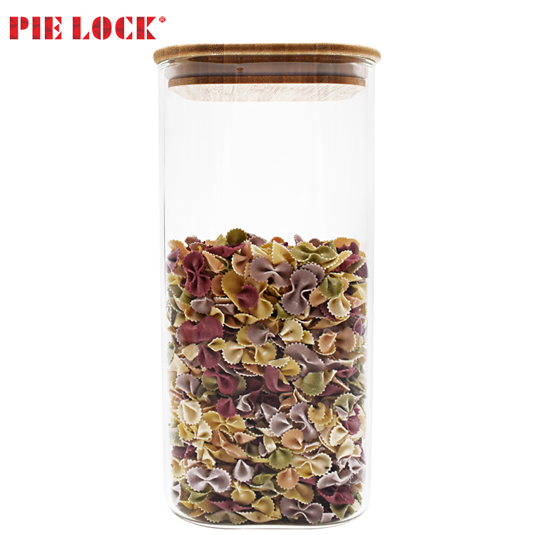 Canister Set of 2, Glass Kitchen Canisters with Airtight Bamboo Lid, Glass Storage Jars for Kitchen, Bathroom