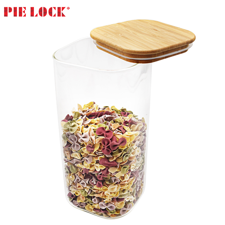 Canister Set of 2, Glass Kitchen Canisters with Airtight Bamboo Lid, Glass Storage Jars for Kitchen, Bathroom