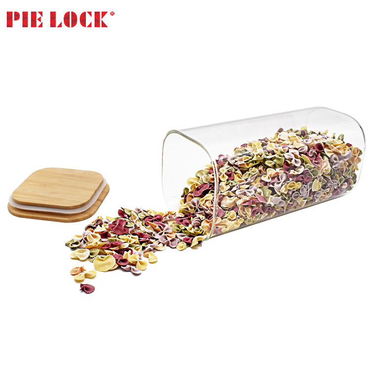 Canister Set of 2, Glass Kitchen Canisters with Airtight Bamboo Lid, Glass Storage Jars for Kitchen, Bathroom