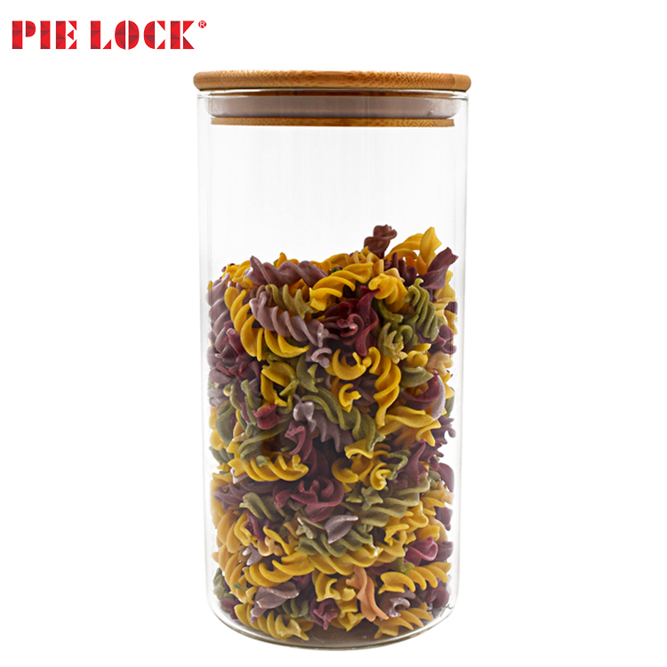 Canister Set of 5, Glass Kitchen Canisters with Airtight Bamboo Lid, Glass Storage Jars for Kitchen, Bathroom