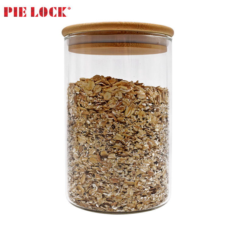 Canister Set of 5, Glass Kitchen Canisters with Airtight Bamboo Lid, Glass Storage Jars for Kitchen, Bathroom