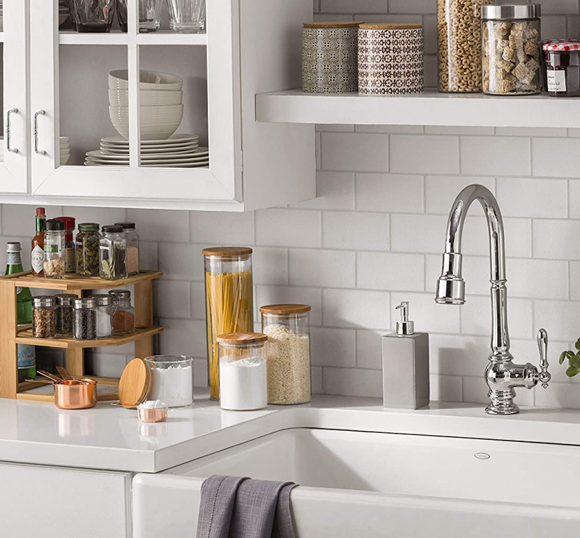 Canister Set of 5 Glass Kitchen Canisters with Airtight Bamboo Lid Glass Storage Jars for Kitchen