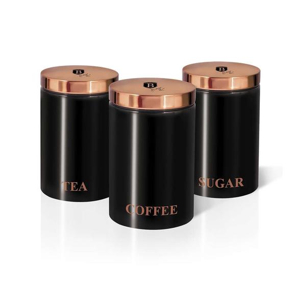Canisters Set of 3 Black for Storage  Sugar Tea & Coffee  By KSN