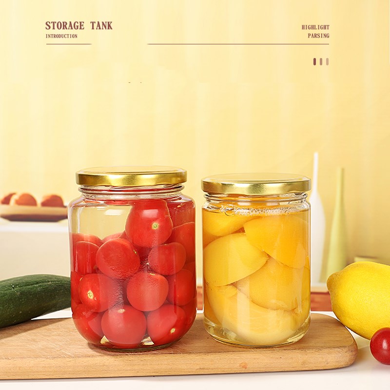 Canned glass round bottle with an empty lid can be steamed high temperature resistant fruit yellow peach sealed canned