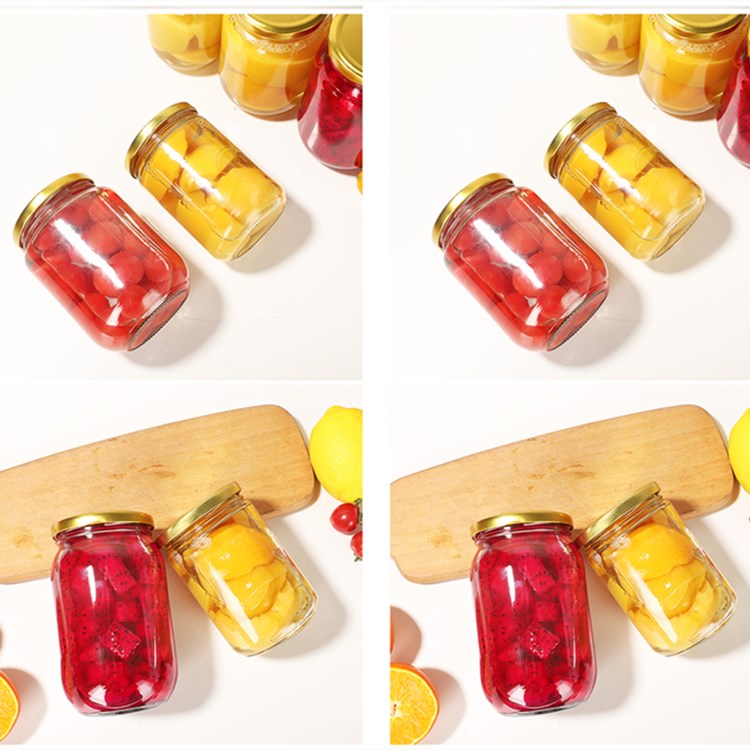 Canned glass round bottle with an empty lid can be steamed high temperature resistant fruit yellow peach sealed canned