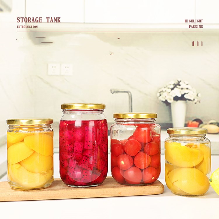 Canned glass round bottle with an empty lid can be steamed high temperature resistant fruit yellow peach sealed canned