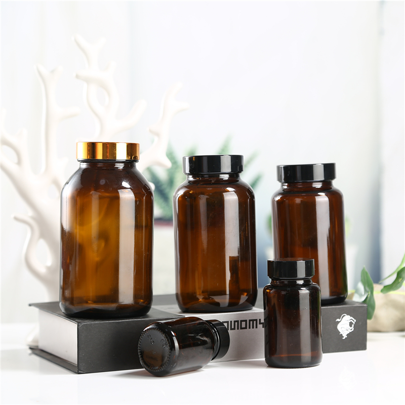 Capsule container supplements 60ml  100ml 150ml 200ml  300ml 500ml glass amber bottle medical pill bottles