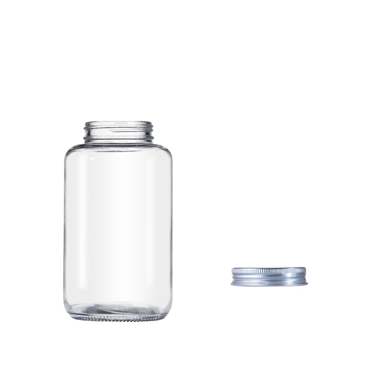 Capsule supplements 500 ml clear glass medical pill bottle with screw lid