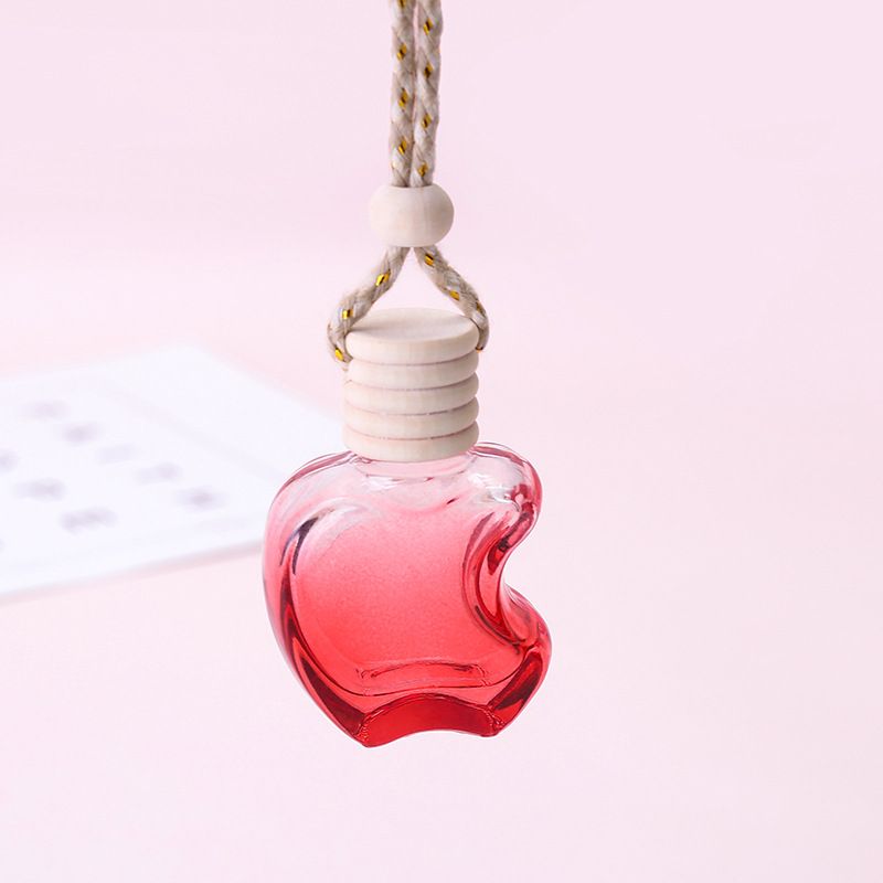 Car Hanging Glass Diffuser Bottles 10ml Color Empty Apple Shaped Car Diffuser Parfum Glass Bottle