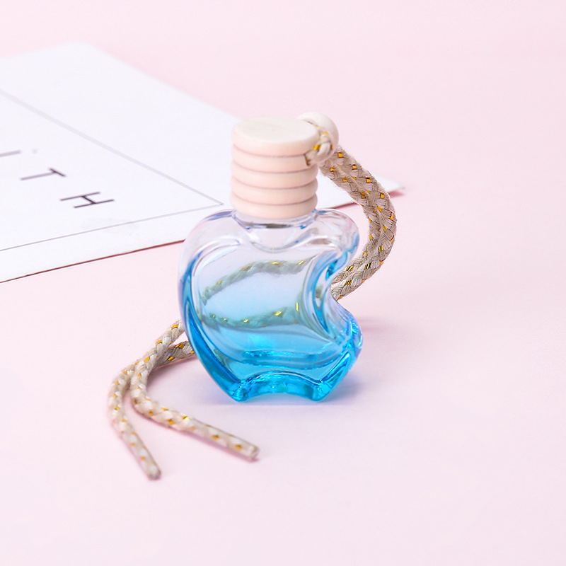 Car Hanging Glass Diffuser Bottles 10ml Color Empty Apple Shaped Car Diffuser Parfum Glass Bottle