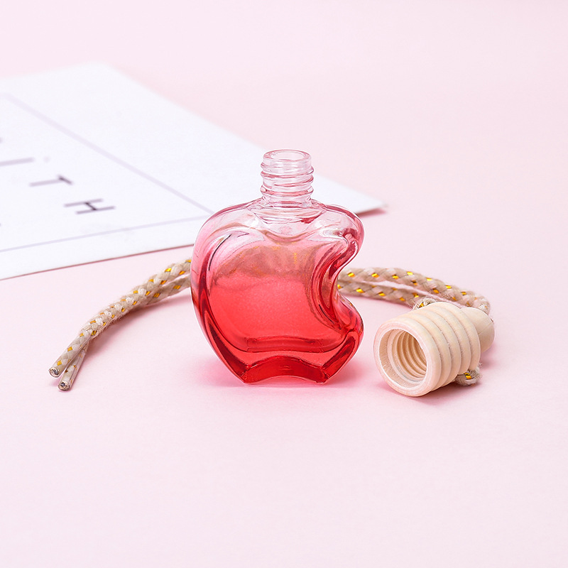 Car Hanging Glass Diffuser Bottles 10ml Color Empty Apple Shaped Car Diffuser Parfum Glass Bottle