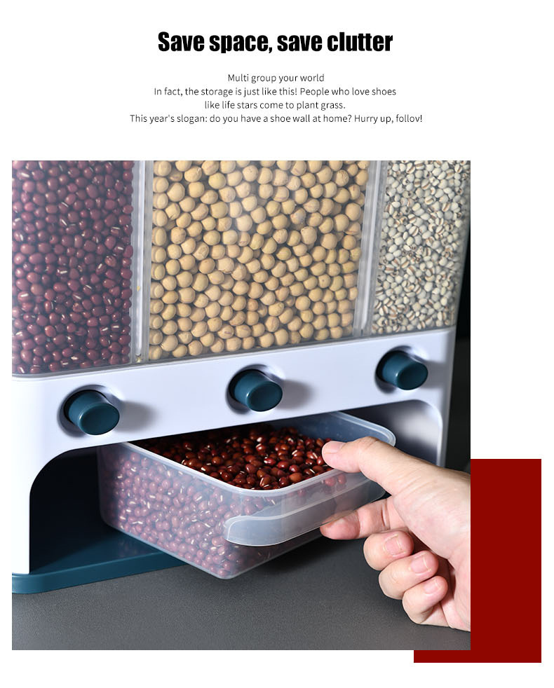 Cellular Style Cereal Plastic Containers Push Type Food Storage Container For Cereal Grains Corn Bean