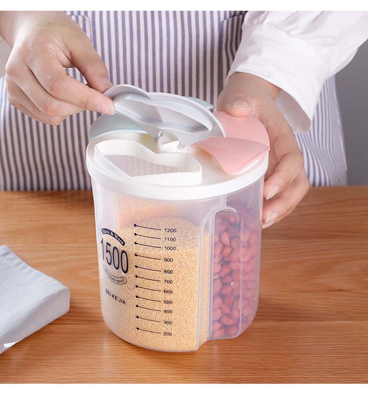 Cellular Style Plastic Cereal Storage Containers With Respective Lids Serving Cereal Grains Soybean Corn Kitchen Organization