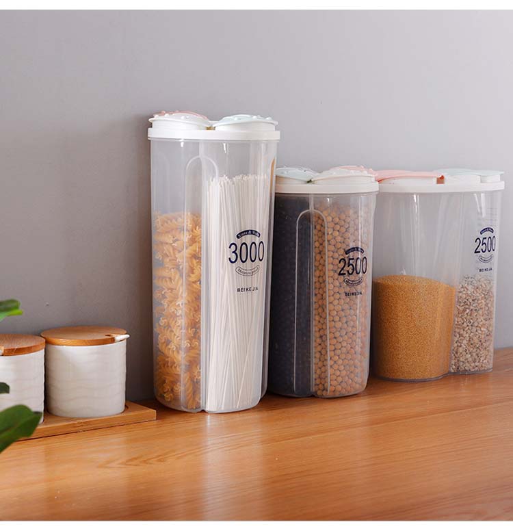 Cellular Style Plastic Cereal Storage Containers With Respective Lids Serving Cereal Grains Soybean Corn Kitchen Organization