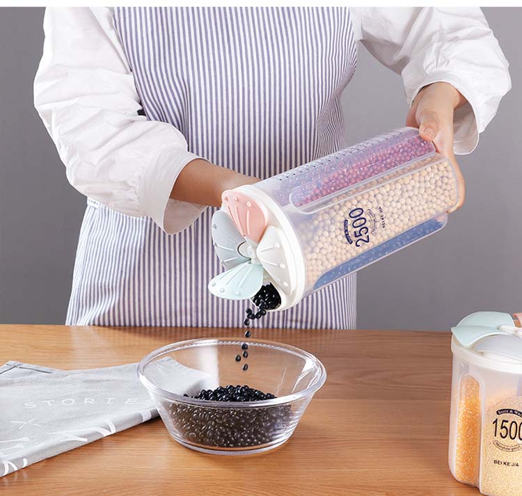 Cellular Style Plastic Cereal Storage Containers With Respective Lids Serving Cereal Grains Soybean Corn Kitchen Organization