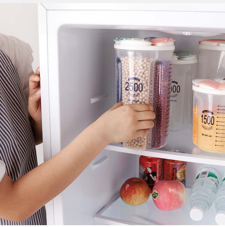 Cellular Style Plastic Cereal Storage Containers With Respective Lids Serving Cereal Grains Soybean Corn Kitchen Organization
