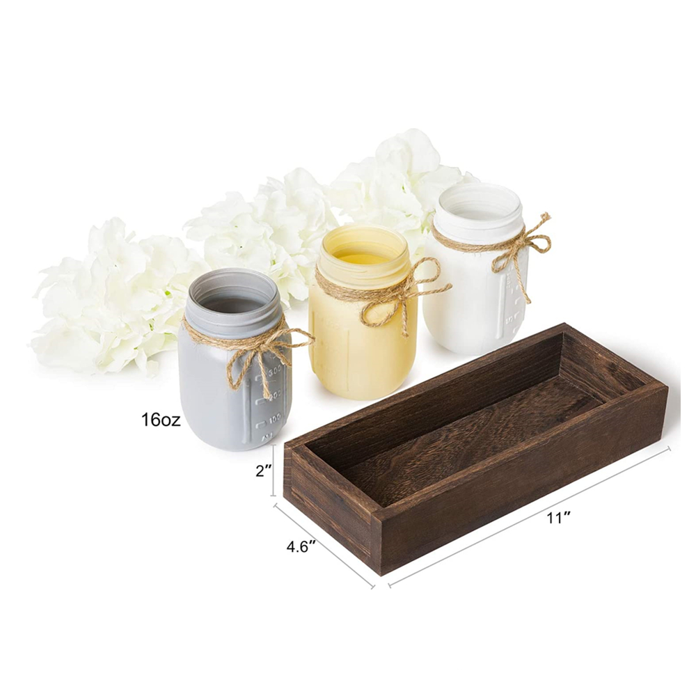 Centerpiece Decorative 3 Painted Mason Jars Artificial Flowers Mason Jar with Wood Tray