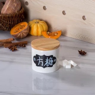 Ceramic Container Storage with Label Porcelain Container Kitchen Canister Food Storage Jar with Airtight Bamboo Lid Cookie Jar