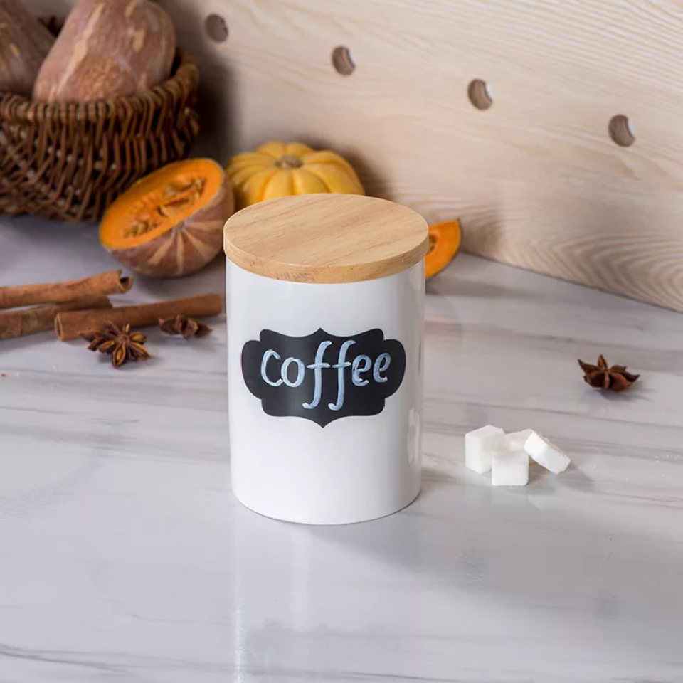 Ceramic Container Storage with Label Porcelain Container Kitchen Canister Food Storage Jar with Airtight Bamboo Lid Cookie Jar