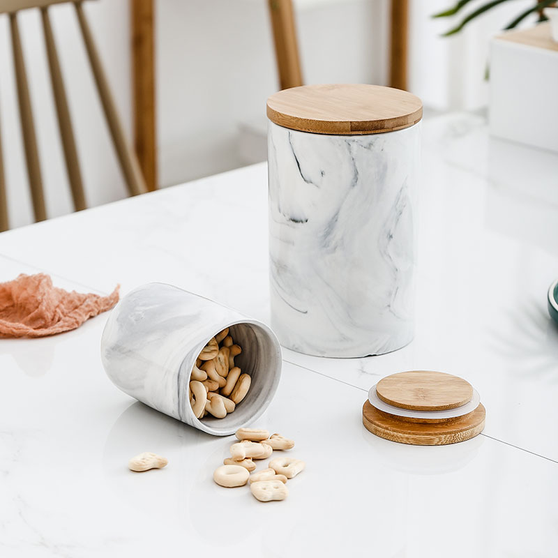 Ceramic Sealed Can Multi-Functional Bamboo Cover Tea Cans Multi-Specification Storage Cans Candy Storage Bottle