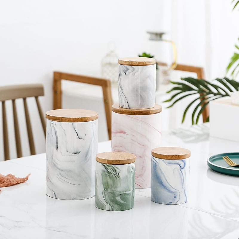 Ceramic Sealed Can Multi-Functional Bamboo Cover Tea Cans Multi-Specification Storage Cans Candy Storage Bottle