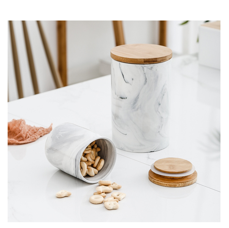 Ceramic Sealed Can Multi-Functional Bamboo Cover Tea Cans Multi-Specification Storage Cans Candy Storage Bottle