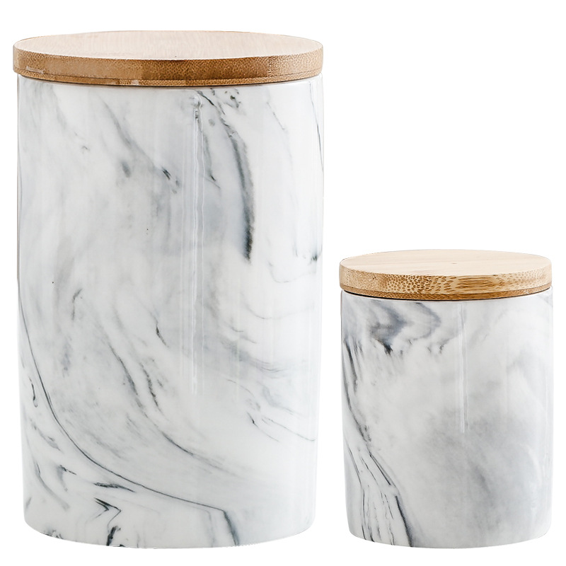 Ceramic Sealed Can Multi-Functional Bamboo Cover Tea Cans Multi-Specification Storage Cans Candy Storage Bottle